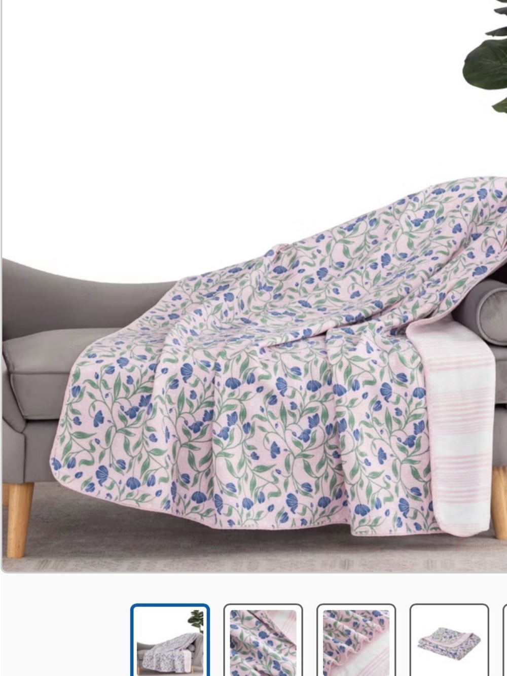 Garden Blossom Cotton Throw Blanket in Pink and Blue